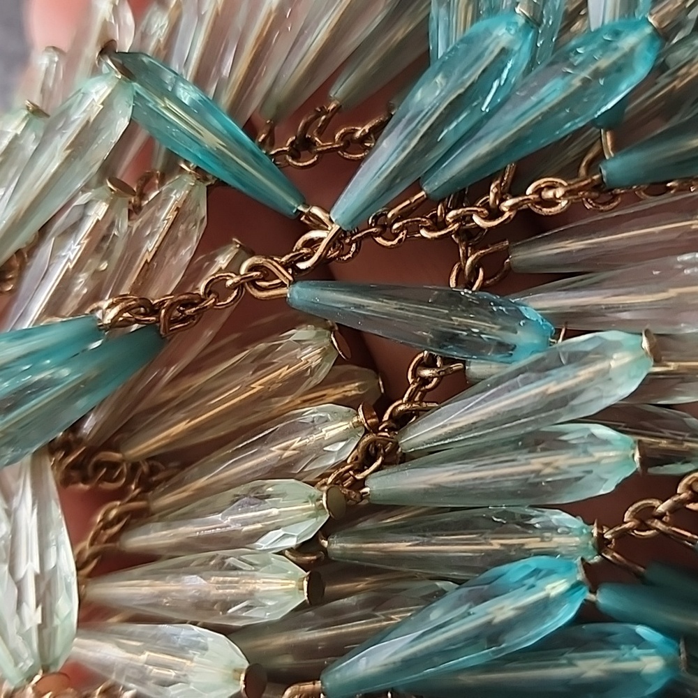 Gold-Toned Aqua Gradient Fringe Necklace - Blue/Green - Picture 6 of 10